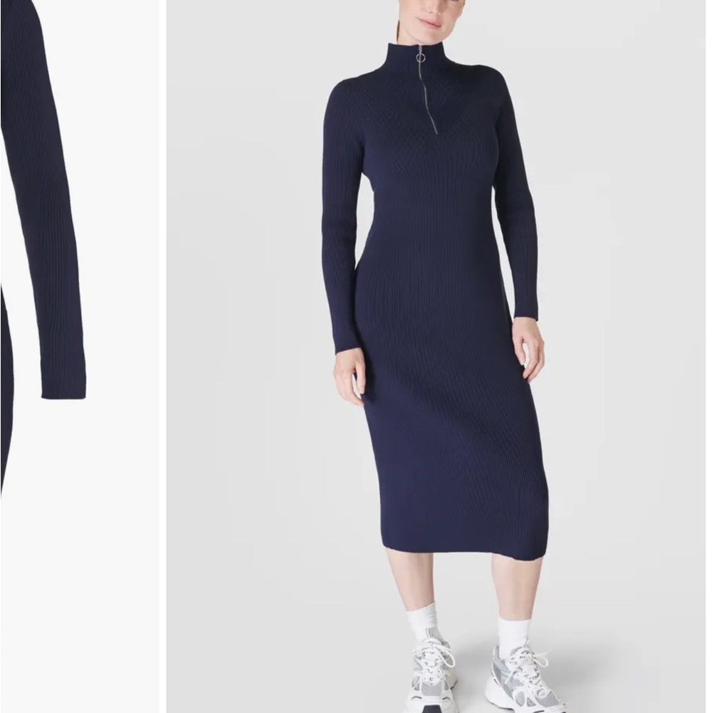 Sweaty Betty Frame Half-Zip Long Sleeve Rib Midi Dress